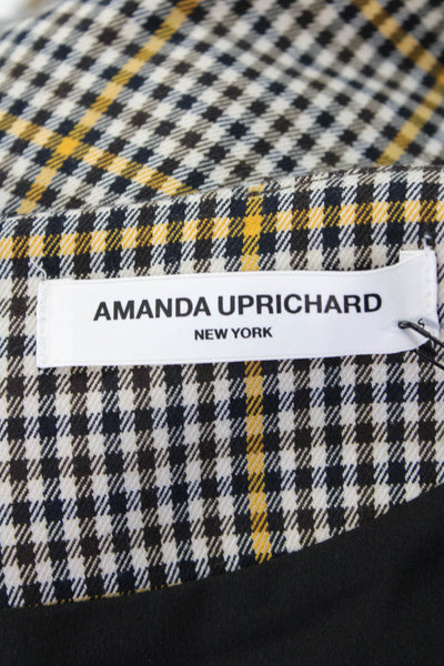 Amanda Uprichard Womens Checkered Short Sleeve A-Line Dress Black Size S