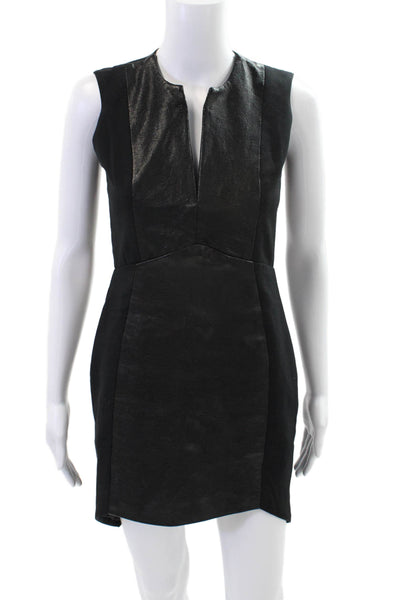 Mason Womens Leather Panel V-Neck Sleeveless Dress Black Size 2