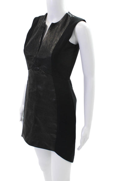 Mason Womens Leather Panel V-Neck Sleeveless Dress Black Size 2