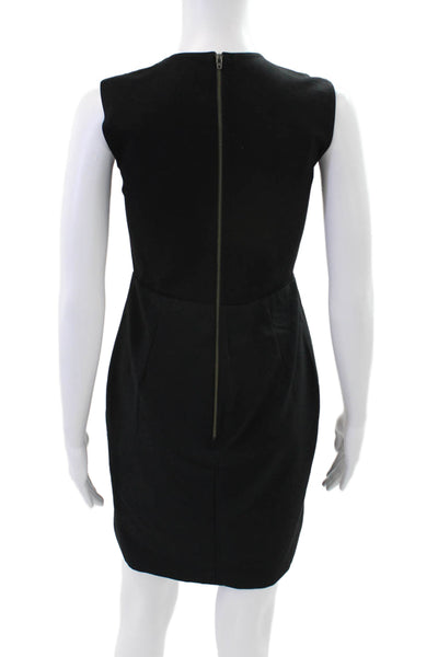 Mason Womens Leather Panel V-Neck Sleeveless Dress Black Size 2