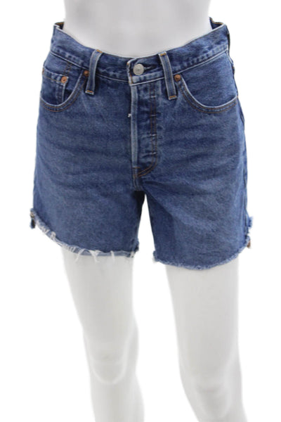 Levis Womens Denim Button Up High Rise Cut Off Shorts Blue Cotton Size 25