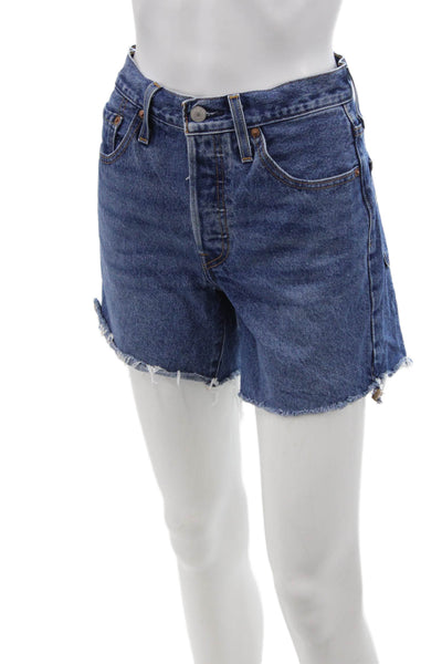 Levis Womens Denim Button Up High Rise Cut Off Shorts Blue Cotton Size 25