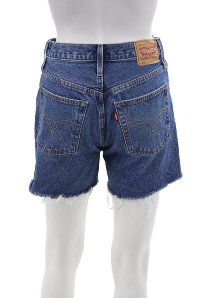 Levis Womens Denim Button Up High Rise Cut Off Shorts Blue Cotton Size 25