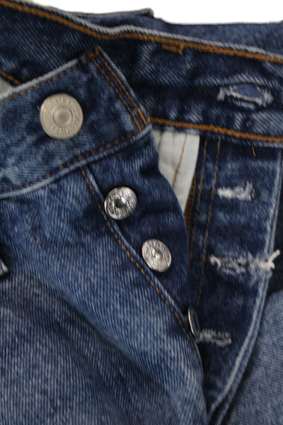 Levis Womens Denim Button Up High Rise Cut Off Shorts Blue Cotton Size 25