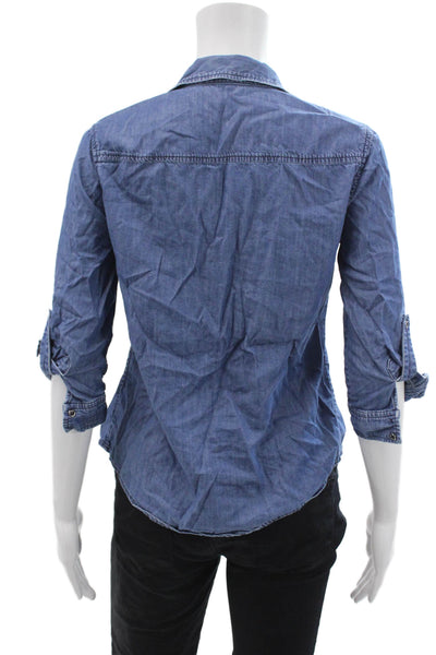 Theory Womens Marande Cadden Button Down Shirt Blue Cotton Size Petite