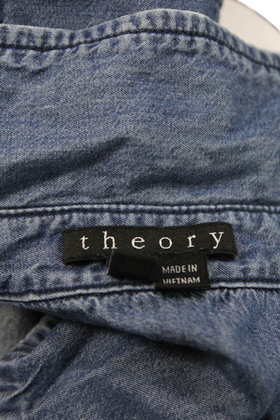Theory Womens Marande Cadden Button Down Shirt Blue Cotton Size Petite
