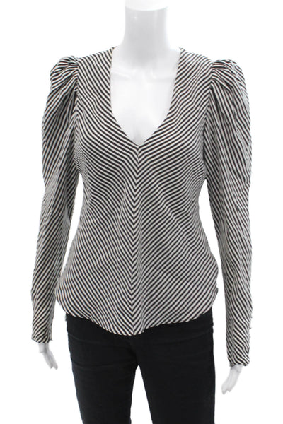 Frame Womens Silk Striped Blouse Black Size XS