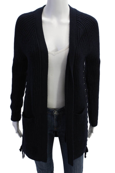 Autumn Cashmere Womens Open Front Grommet Lace Up Cardigan Sweater Navy Size XS