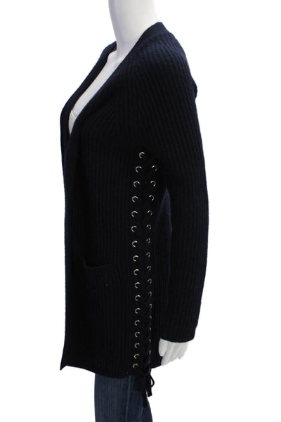 Autumn Cashmere Womens Open Front Grommet Lace Up Cardigan Sweater Navy Size XS