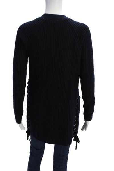 Autumn Cashmere Womens Open Front Grommet Lace Up Cardigan Sweater Navy Size XS