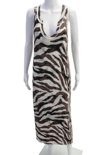 LNA Womens Ribbed Printed Scoop Neck Sleeveless Tank Dress Brown Size L