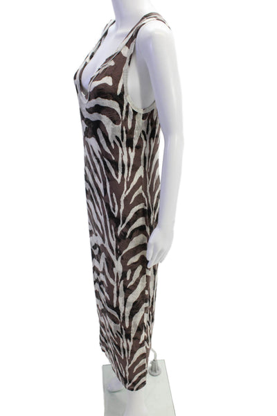 LNA Womens Ribbed Printed Scoop Neck Sleeveless Tank Dress Brown Size L