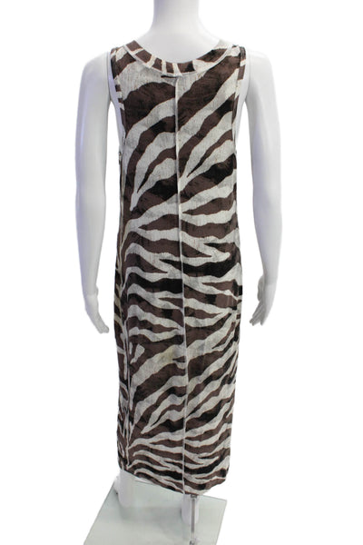 LNA Womens Ribbed Printed Scoop Neck Sleeveless Tank Dress Brown Size L