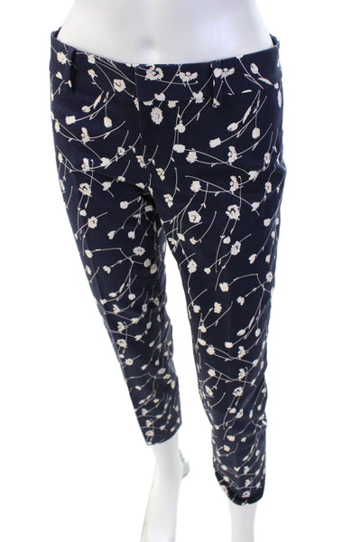 Club Monaco Womens Floral Print Slim Leg Pants Navy Blue Pink Size 2
