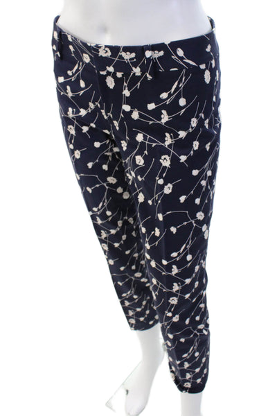 Club Monaco Womens Floral Print Slim Leg Pants Navy Blue Pink Size 2
