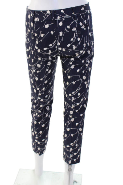 Club Monaco Womens Floral Print Slim Leg Pants Navy Blue Pink Size 2