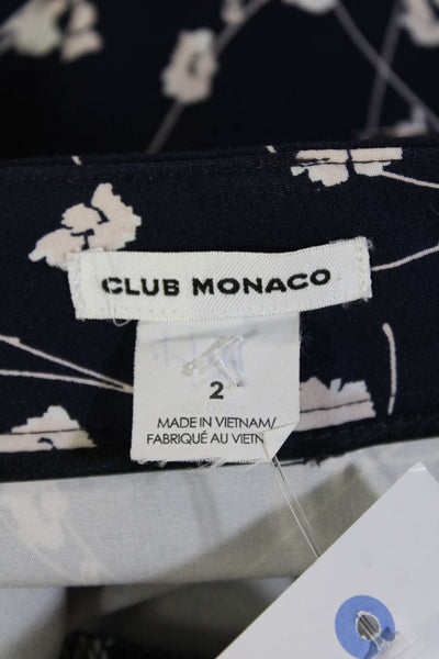 Club Monaco Womens Floral Print Slim Leg Pants Navy Blue Pink Size 2