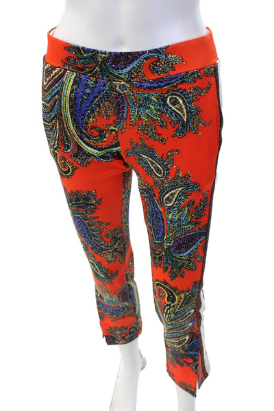 Pam & Gela Womens Paisley Print Pull On Slim Leg Pants Orange Size Petite