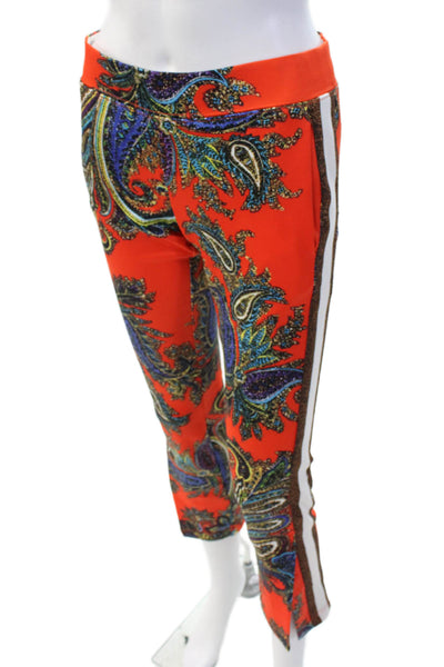 Pam & Gela Womens Paisley Print Pull On Slim Leg Pants Orange Size Petite