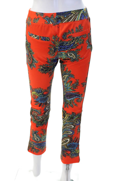 Pam & Gela Womens Paisley Print Pull On Slim Leg Pants Orange Size Petite