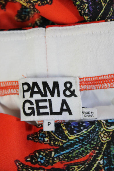 Pam & Gela Womens Paisley Print Pull On Slim Leg Pants Orange Size Petite