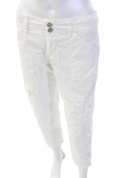 Sanctuary Anthropologie Womens Eyelet Slim Leg Pants White Cotton Size 26