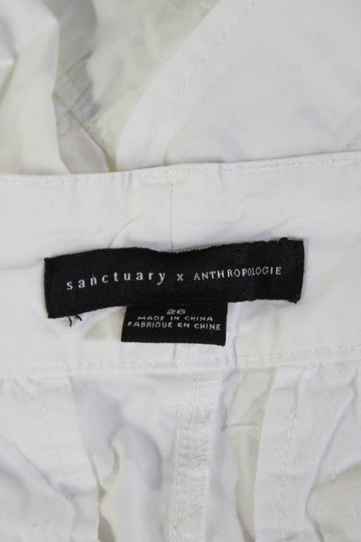 Sanctuary Anthropologie Womens Eyelet Slim Leg Pants White Cotton Size 26