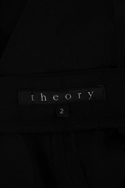 Theory Womens Creased Straight Leg Zip Up Dress Pants Black Wool Size 2
