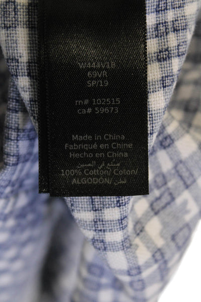 John Varvatos Star USA Mens Button Up Short Sleeve Plaid Shirt White Blue Large