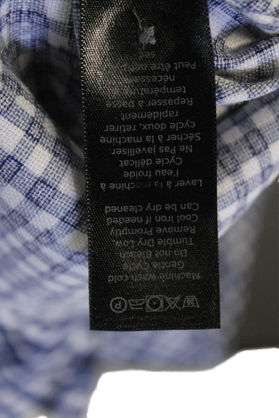 John Varvatos Star USA Mens Button Up Short Sleeve Plaid Shirt White Blue Large