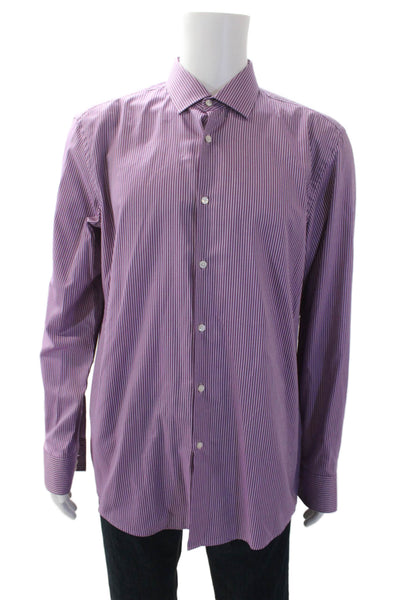 Boss Hugo Boss Mens Long Sleeve Collared Striped Dress Shirt Purple Size 17