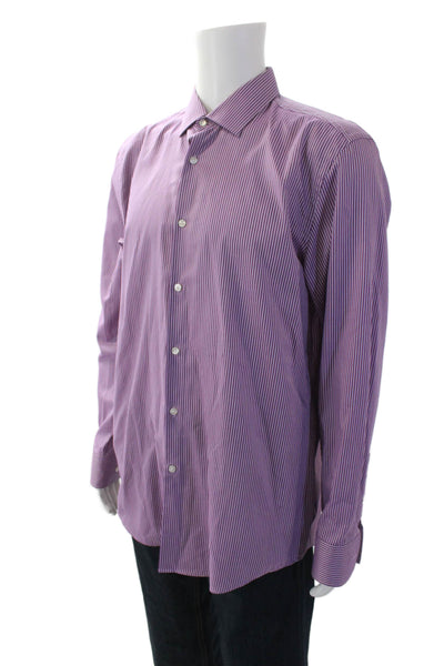 Boss Hugo Boss Mens Long Sleeve Collared Striped Dress Shirt Purple Size 17