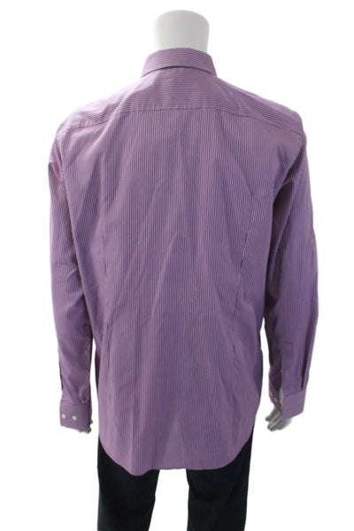 Boss Hugo Boss Mens Long Sleeve Collared Striped Dress Shirt Purple Size 17