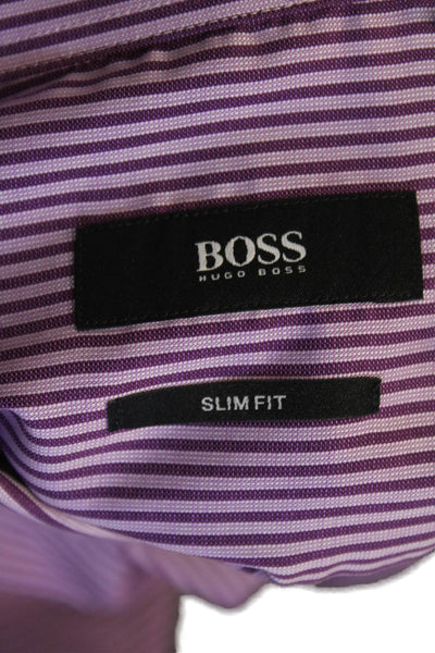 Boss Hugo Boss Mens Long Sleeve Collared Striped Dress Shirt Purple Size 17