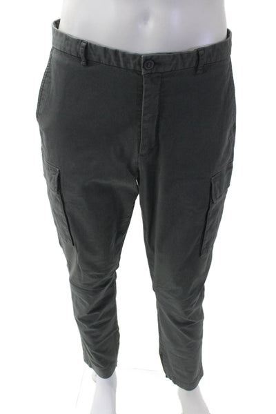 ATM Mens Zipper Fly Straight Leg Cargo Pants Gray Cotton Size 34