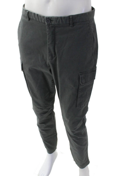 ATM Mens Zipper Fly Straight Leg Cargo Pants Gray Cotton Size 34