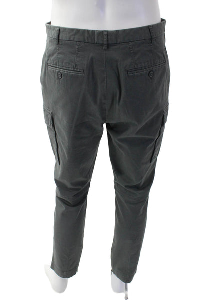 ATM Mens Zipper Fly Straight Leg Cargo Pants Gray Cotton Size 34