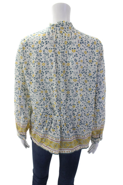 Birds of Paradis Womens Button Front V Neck Floral Shirt White Multi Size Medium