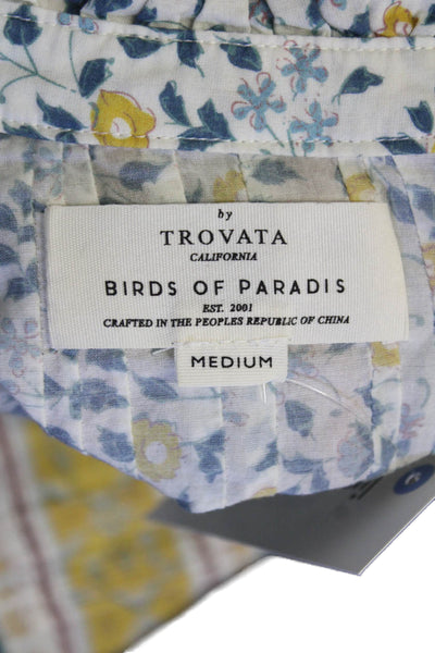 Birds of Paradis Womens Button Front V Neck Floral Shirt White Multi Size Medium