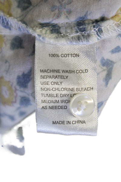 Birds of Paradis Womens Button Front V Neck Floral Shirt White Multi Size Medium
