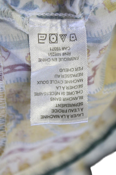 Birds of Paradis Womens Button Front V Neck Floral Shirt White Multi Size Medium