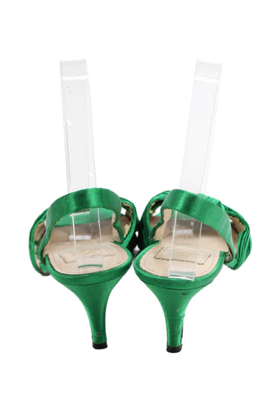 Zara Women's Open Toe Kitten Heels Slingback Sandals Green Size 37