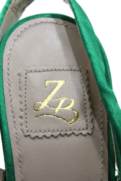 Zara Women's Open Toe Kitten Heels Slingback Sandals Green Size 37