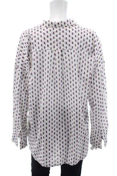 Roller Rabbit Womens Cotton V-neck Long Sleeve Floral Top White Size M