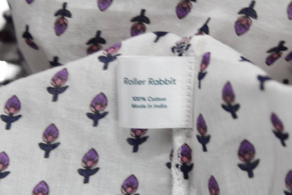 Roller Rabbit Womens Cotton V-neck Long Sleeve Floral Top White Size M