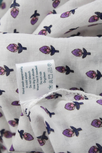 Roller Rabbit Womens Cotton V-neck Long Sleeve Floral Top White Size M
