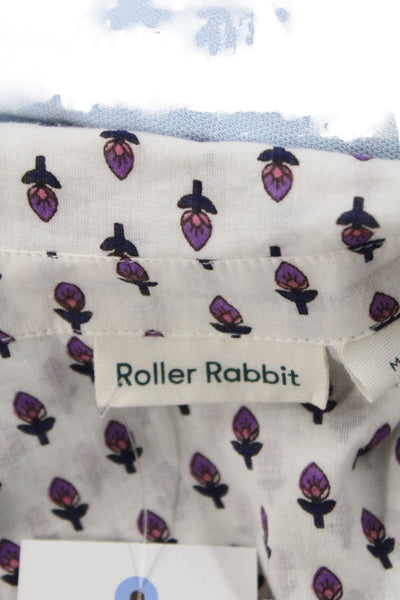 Roller Rabbit Womens Cotton V-neck Long Sleeve Floral Top White Size M