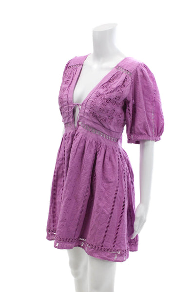 Urban Outfitters Womens Textured V-neck Short Sleeve Dress Pink Size L
