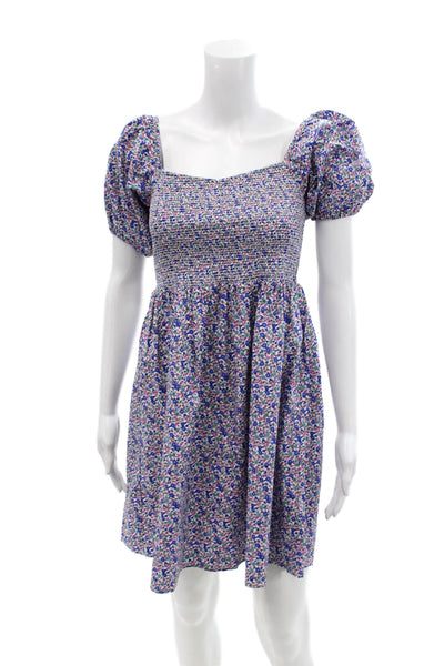 Les Coyotes De Paris Womens Square Neck Floral Short Dress Blue Size 14