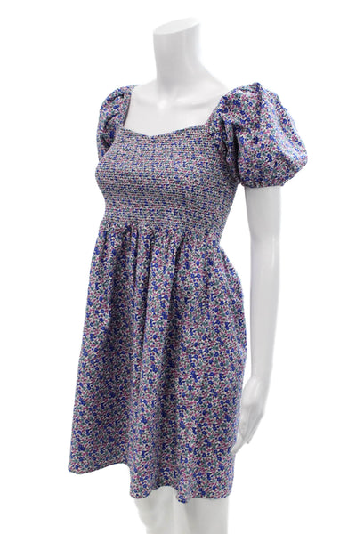 Les Coyotes De Paris Womens Square Neck Floral Short Dress Blue Size 14